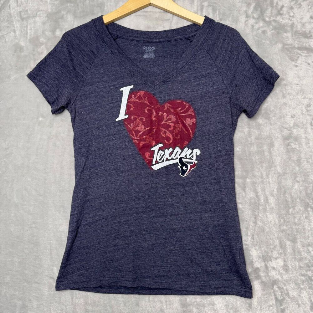 Reebok Navy Blue Texans Heart Graphic Tee with Red Accent